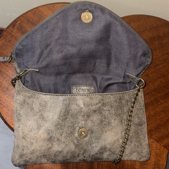 J. Crew  leather shoulder bag  dark Taupe  full depth front flap pocket chain st - Picture 9 of 12
